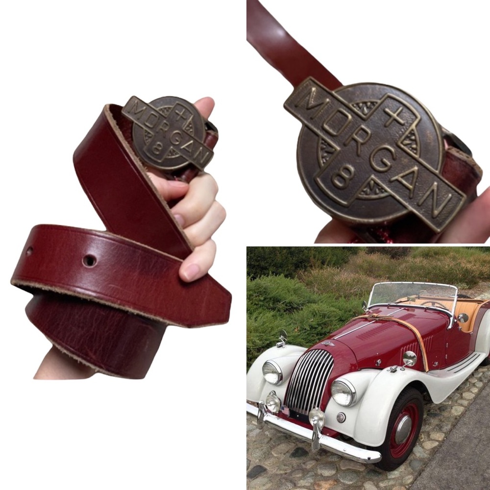 Morgan Classic Autos Brassy Belt Buckle Brown Leather Belt Large